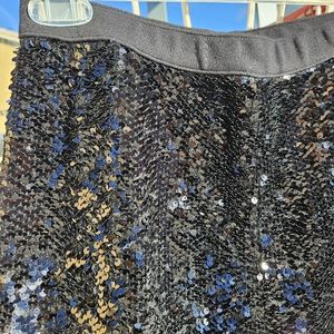 Joan Vass Sequin Black Pants Cropped Elastic Waist Holiday Size 0 Relaxed Fit